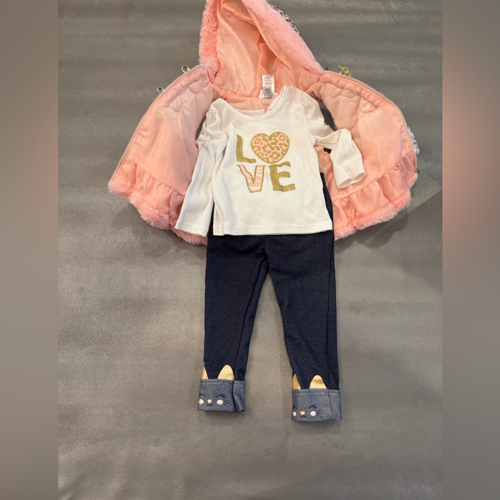 Little Lass Girls' Love Outfit with Pink Jacket. Size 2T